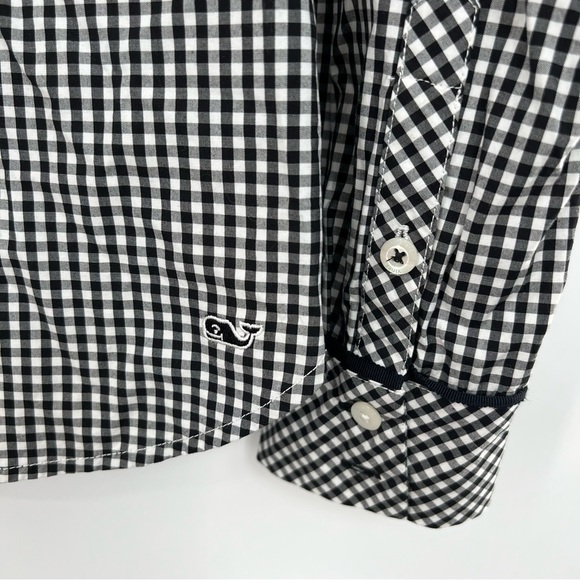 Vineyard Vines Gingham Ruffle Popover Blouse Shirt Top Black Raglan Poplin US 6 - Picture 5 of 10